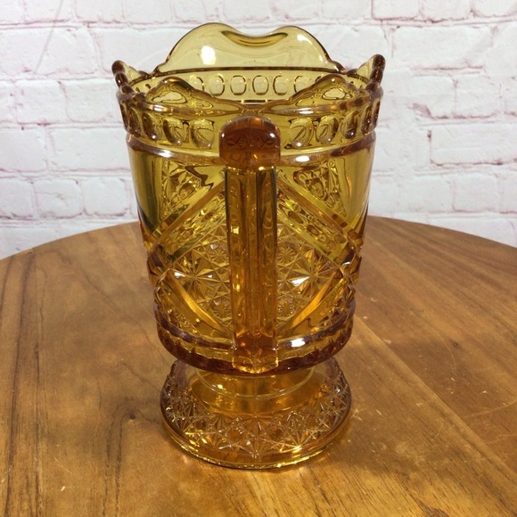 Vintage Richards and Hartley Daisy and Buttons Amber Glass Footed Pitcher - Picture 4 of 6